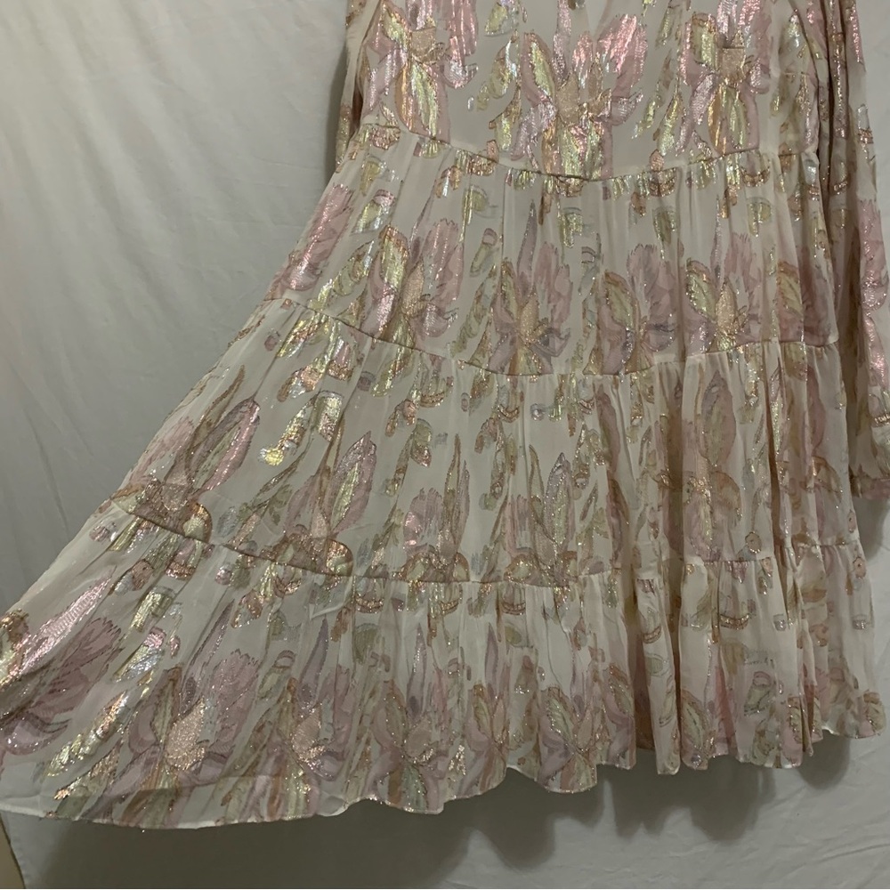 Lilly Pulitzer Sarita Silk Tiered Dress Coconut Rose Gold Metallic - Picture 5 of 14
